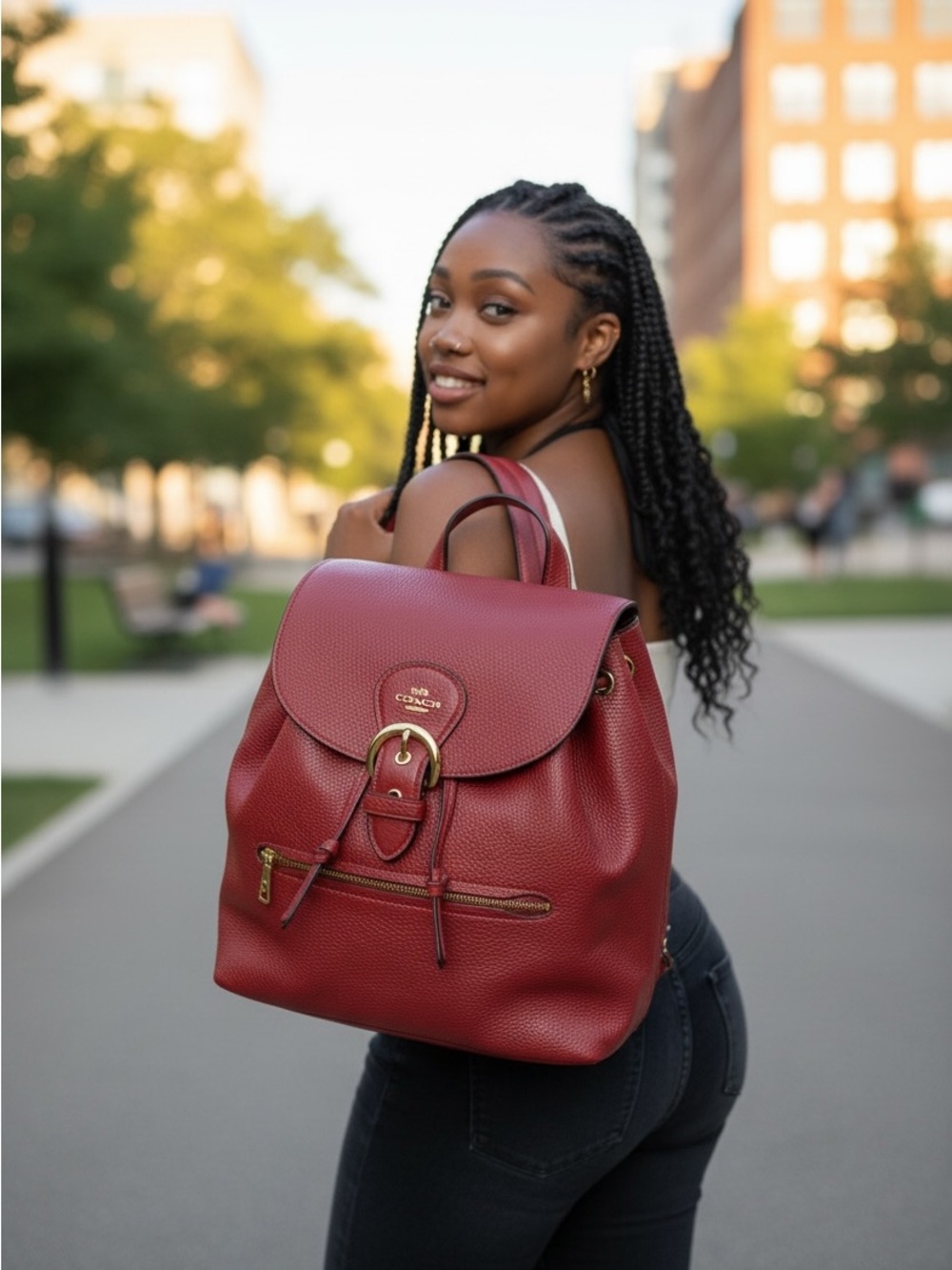 Coach Kleo Backpack Pebbled RED Leather gold toned hardware NWOT MEDIUM SIZE